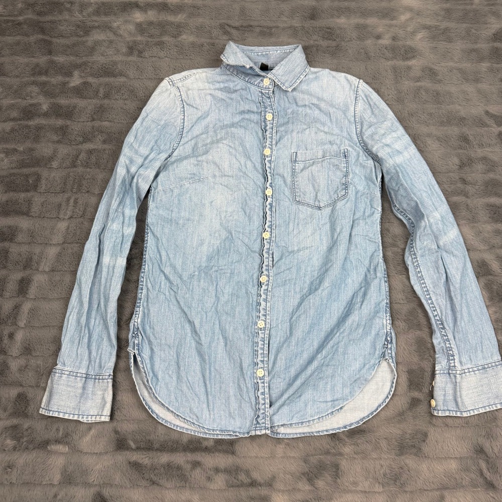 J.Crew Womens Light Wash Denim Chambray Button Down Shirt Size 00 Cotton 15183